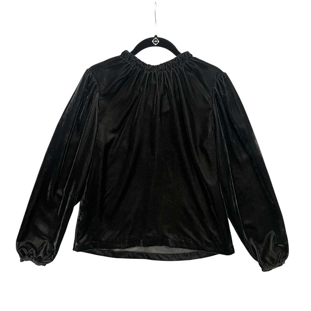 Witchy Whimsigoth Velvet Ann Taylor Black Romantic Ribbon Tie Blouse Sz XS